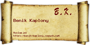 Benik Kaplony névjegykártya